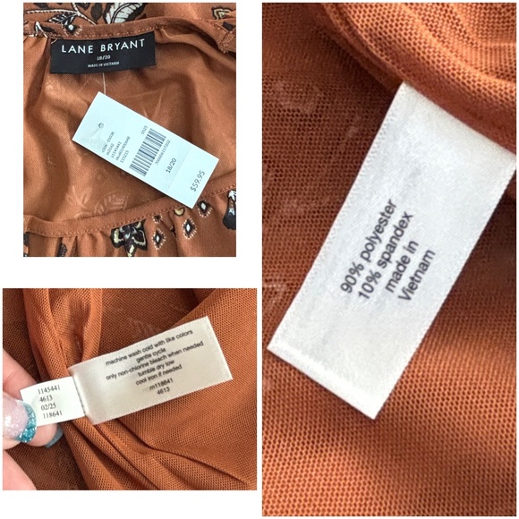 NEW Lane Bryant Women’s Brown Floral Bubble Sleeve Notch Neck Blouse (Size 18/20 - Picture 7 of 9